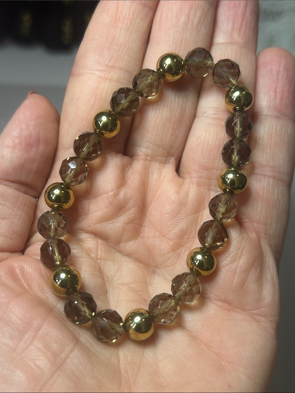 Smoky Quartz and Gold-Tone Beaded Bracelet